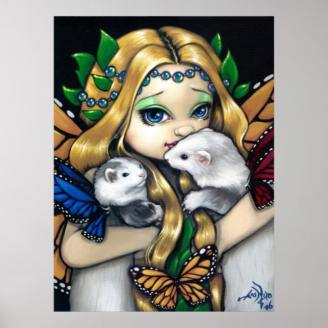 Two Fae Ferrets ART PRINT  fairy ferret fantasy (Front)