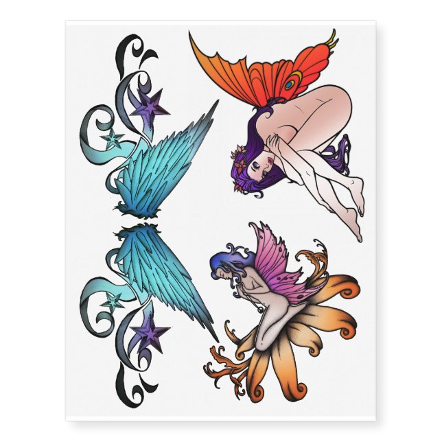 two fairies and a wing back piece temporary tattoos (Front)