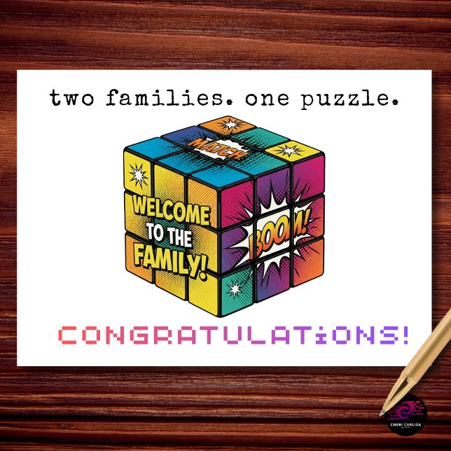 Two Families One Puzzle Wedding Congratulations Card (two families. one puzzle. the perfect match deserves a bold congratulations.)
