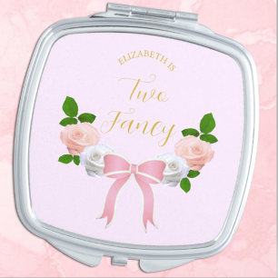 Two Fancy Bow Floral Birthday Compact Mirror