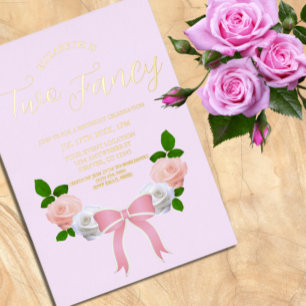 Two Fancy Bow Floral Birthday Foil Invitation