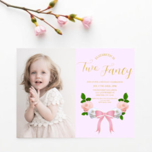 Two Fancy Bow Floral Birthday Invitation