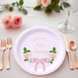 Two Fancy Bow Floral Birthday Paper Plates