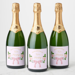 Two Fancy Bow Floral Birthday Sparkling Wine Label