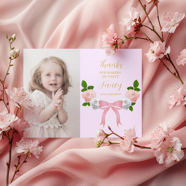 Two Fancy Bow Floral Birthday Thank You Card (Creator Uploaded)