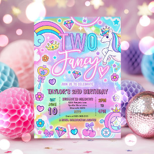 Two Fancy Fairytale Princess 2nd Birthday Party Invitation