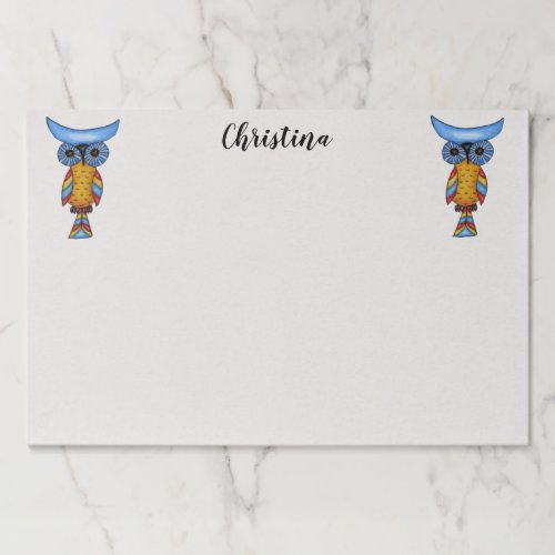 Two Fantasy Colorful Owls Big Round Blue Eyes Paper Pad