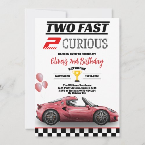 Two Fast 2 Curious Around the Car Birthday Invitation