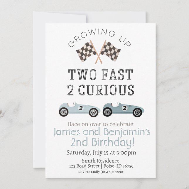 Two Fast 2 Curious Birthday Invitation (Front)