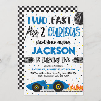 Two Fast 2 Curious Birthday Invitation, Boy Racing Invitation