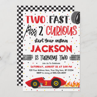 Two Fast 2 Curious Birthday Invitation, Boy Racing Invitation
