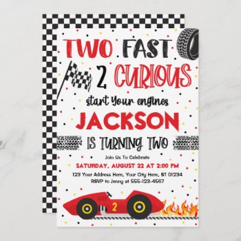 Two Fast 2 Curious Birthday Invitation  Boy Racing Invitation by PuggyPrints at Zazzle