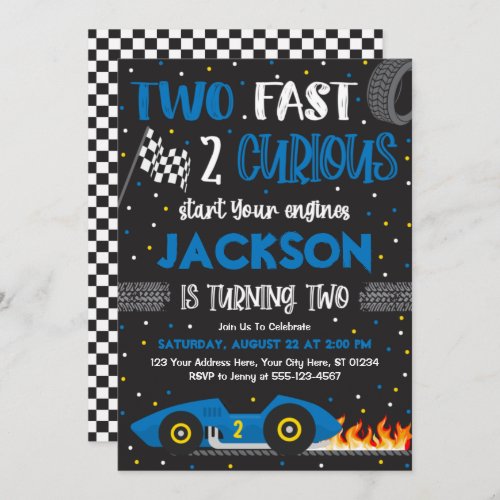 Two Fast 2 Curious Birthday Invitation Boy Racing Invitation