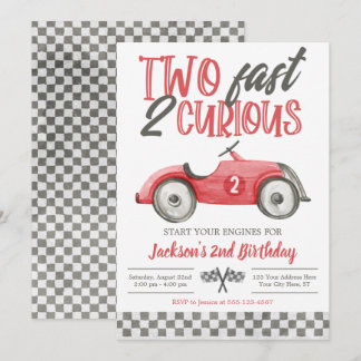 Two Fast 2 Curious Birthday Invitation, Boy Racing Invitation