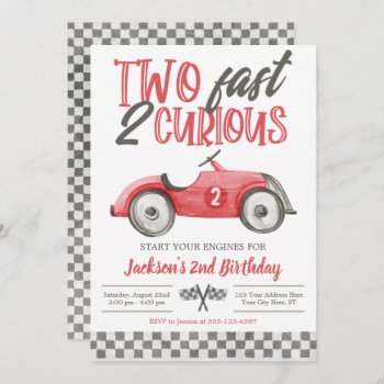 Two Fast 2 Curious Birthday Invitation  Boy Racing Invitation by PuggyPrints at Zazzle