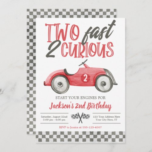 Two Fast 2 Curious Birthday Invitation Boy Racing Invitation