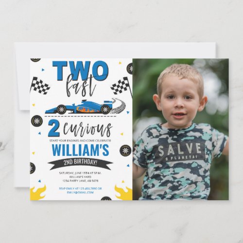 Two Fast 2 Curious Blue Photo Invitation