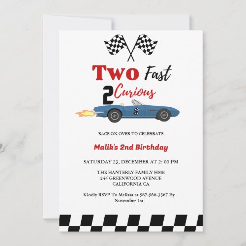 Two fast 2 Curious Car race boy 2nd birthday Party Invitation