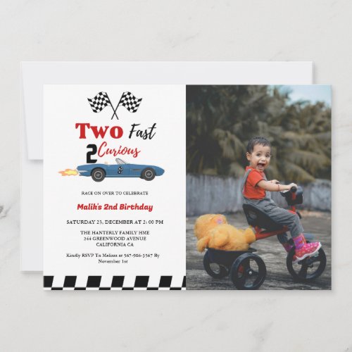 Two fast 2 Curious Car race boy 2nd birthday Party Invitation