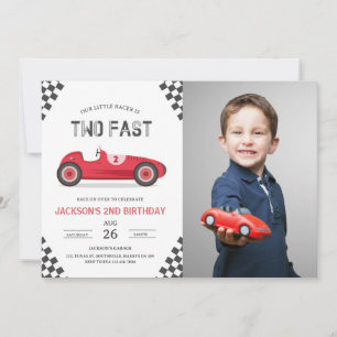 Two Fast 2 Curious Party Race Car 2nd Birthday Inv Invitation