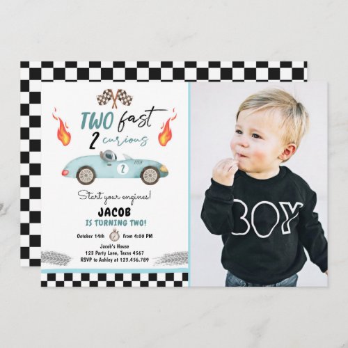 Two Fast 2 Curious Party Race Car 2nd Birthday Inv Invitation
