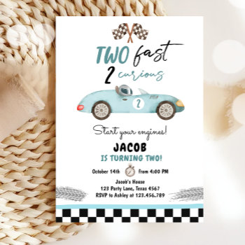 Two Fast 2 Curious Party Race Car 2nd Birthday Invitation by Anietillustration at Zazzle