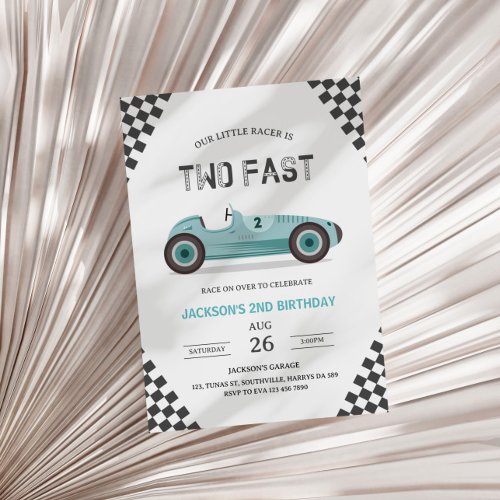 Two Fast 2 Curious Party Race Car 2nd Birthday Invitation