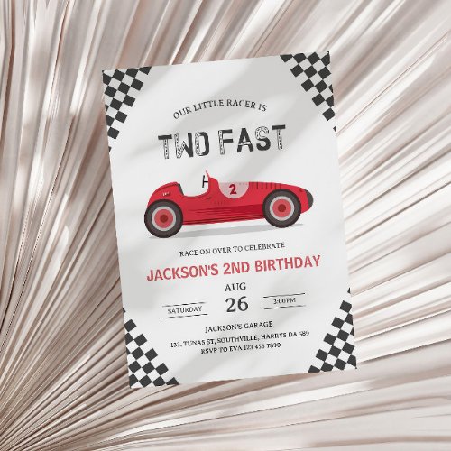 Two Fast 2 Curious Party Race Car 2nd Birthday  Invitation