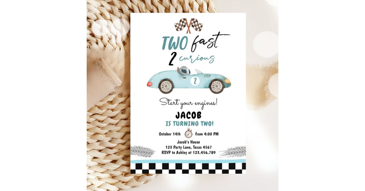 Two Fast 2 Curious Party Race Car 2nd Birthday Invitation | Zazzle - Two Fast Two Curious Birthday Invitation