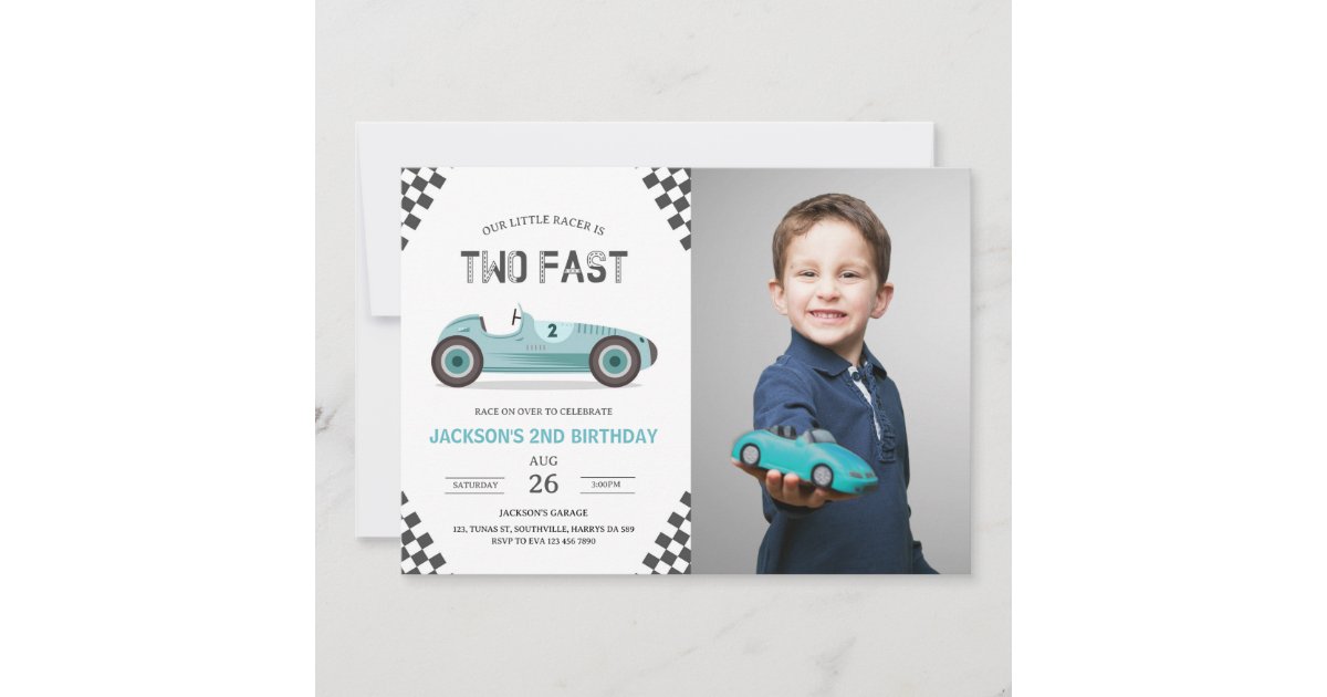 Two Fast 2 Curious Party Race Car 2nd Birthday Invitation | Zazzle - Two Fast Two Curious Birthday Invitation