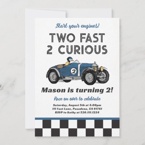 Two Fast 2 Curious Party Race Car Party Invitation