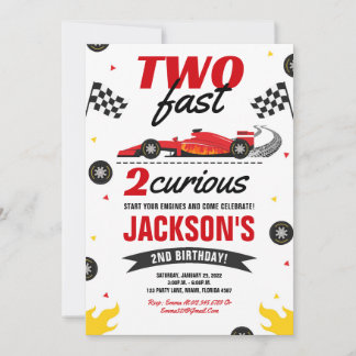  Two Fast 2 Curious Race Car 2nd Birthday Invitation