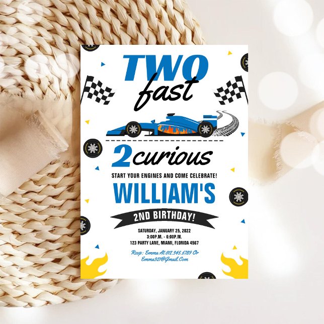 Two Fast 2 Curious Race Car 2nd Birthday Invite (Creator Uploaded)