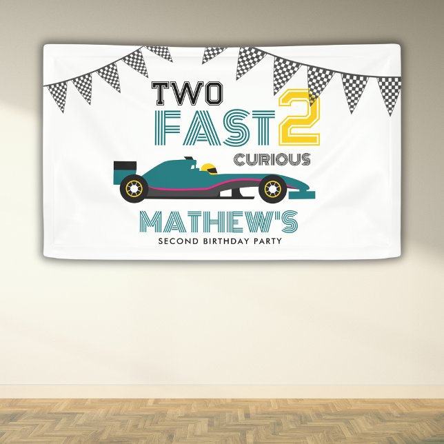 Two Fast 2 Curious Race Car 2nd Birthday Party  Banner (Creator Uploaded)