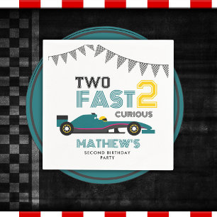 Two Fast 2 Curious Race Car 2nd Birthday Party Napkins