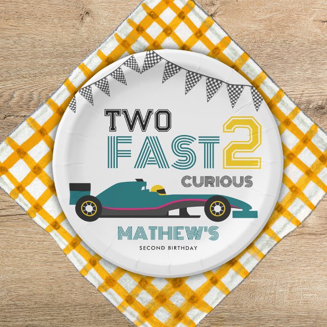 Two Fast 2 Curious Race Car 2nd Birthday Party  Paper Plates (Creator Uploaded)