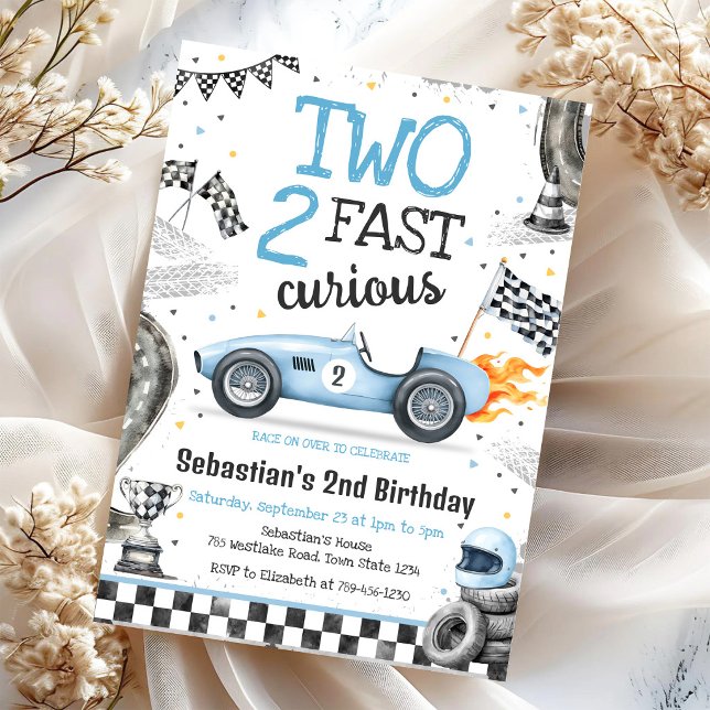 Two Fast 2 Curious Race Car Boy 2nd Birthday Invitation (Creator Uploaded)