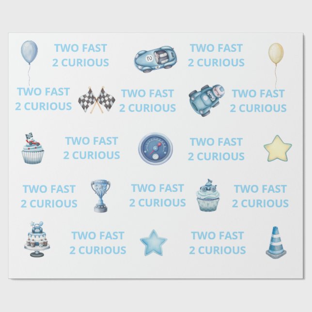 Two Fast 2 Curious Race Car Wrapping Paper (Flat)