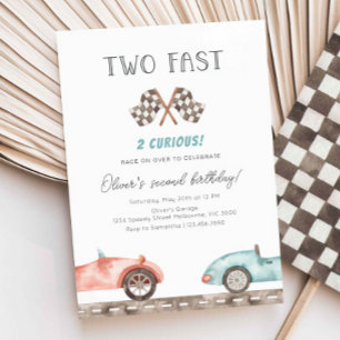 Two Fast 2 Curious Racing 2nd Birthday Party Invitation