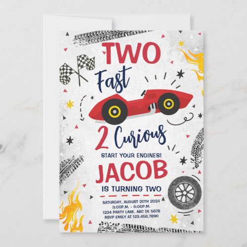 Two Fast 2 Curious Red 2nd Birthday Invitation