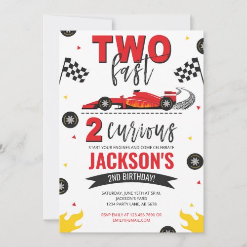 Two Fast 2 Curious Red Invitation