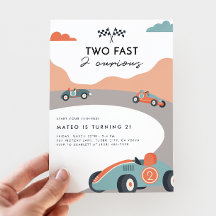 Two Fast 2 Curious Retro Race Car 2nd Birthday