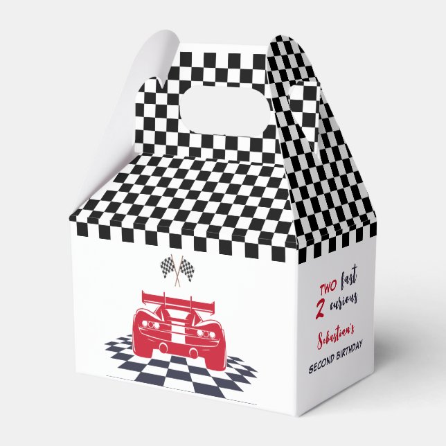 Two fast 2 curious second kids birthday favor boxes (Front Side)