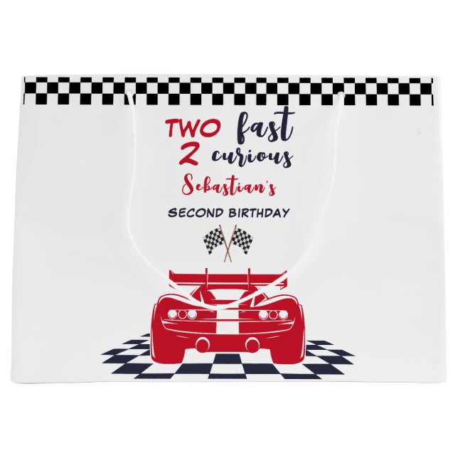 Two fast 2 curious second kids birthday large gift bag (Front)