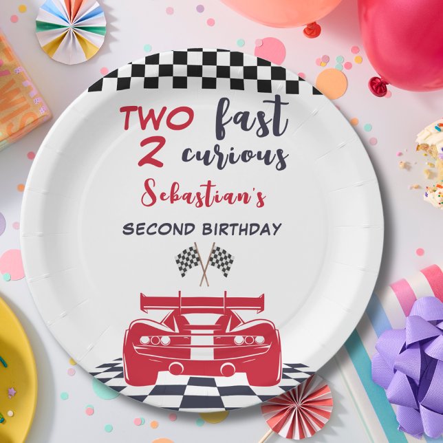 Two fast 2 curious second kids birthday paper plates (Creator Uploaded)