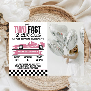 Two Fast 2 Curious Vintage Car Girl Birthday Photo Invitation