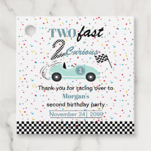 Two Fast 2Curious Blue Sports Car Second Birthday  Favor Tags