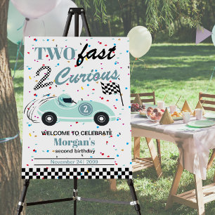 Two Fast 2Curious Blue Sports Car Second Birthday  Foam Board