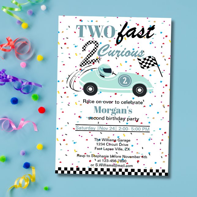 Two Fast 2Curious Blue Sports Car Second Birthday  Invitation (Creator Uploaded)