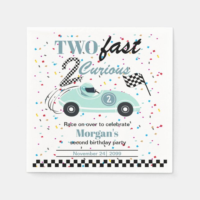 Two Fast 2Curious Blue Sports Car Second Birthday  Napkins (Front)